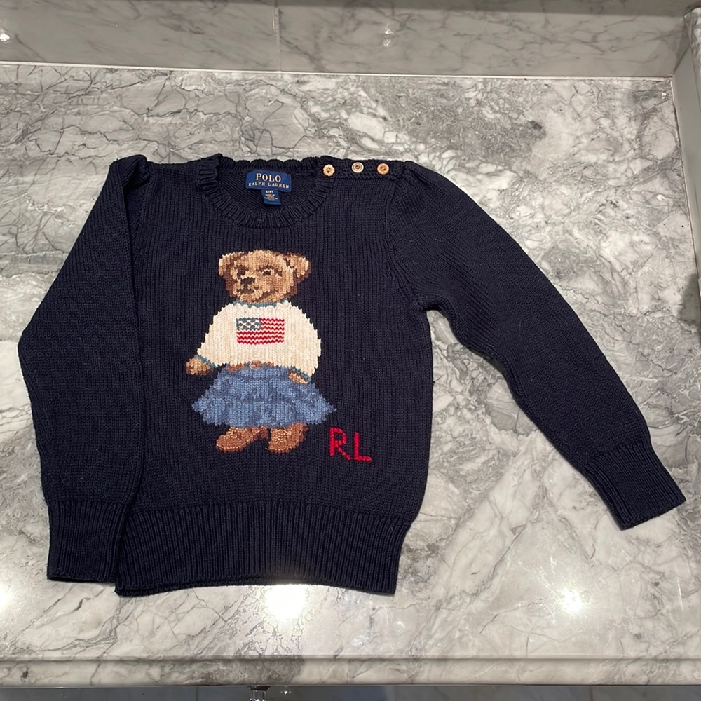 Polo Ralph Lauren Girls Size 4/ 4T Navy Teddy Bear Sweater